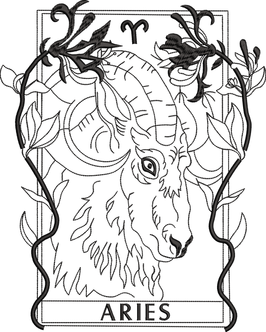 Aries Zodiac Sign Embroidery Design