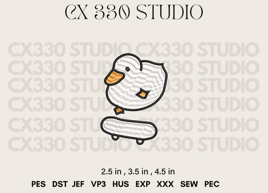 Cute Duck on Skateboard Embroidery File | Machine Embroidery Design