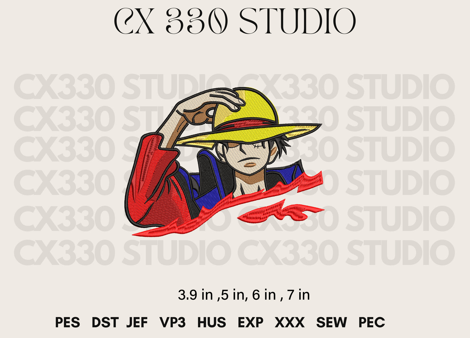 Monkey D. Luffy one piece embroidery design file CX330 Studio