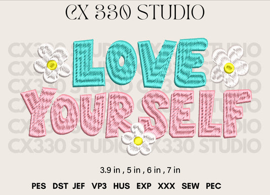 Love yourself Typography Font Embroidery Design