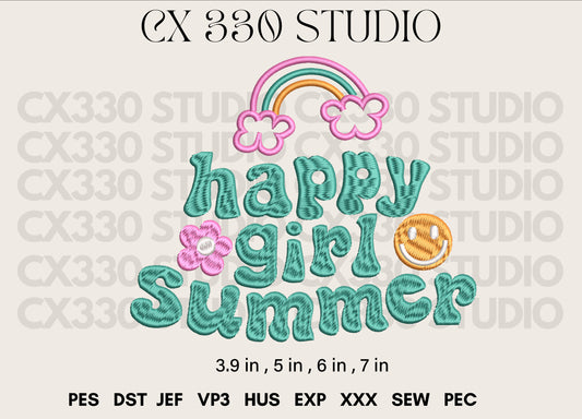 HAPPY GIRL SUMMER Typography Font Embroidery Design