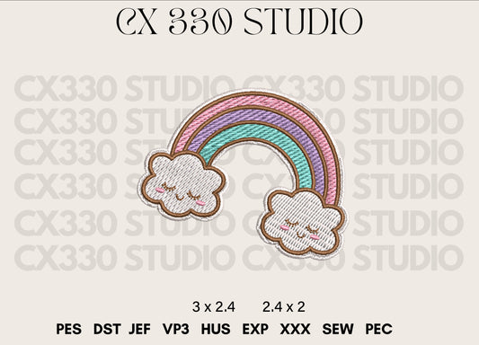 Rainbow embroidery design, Cloud embroidery