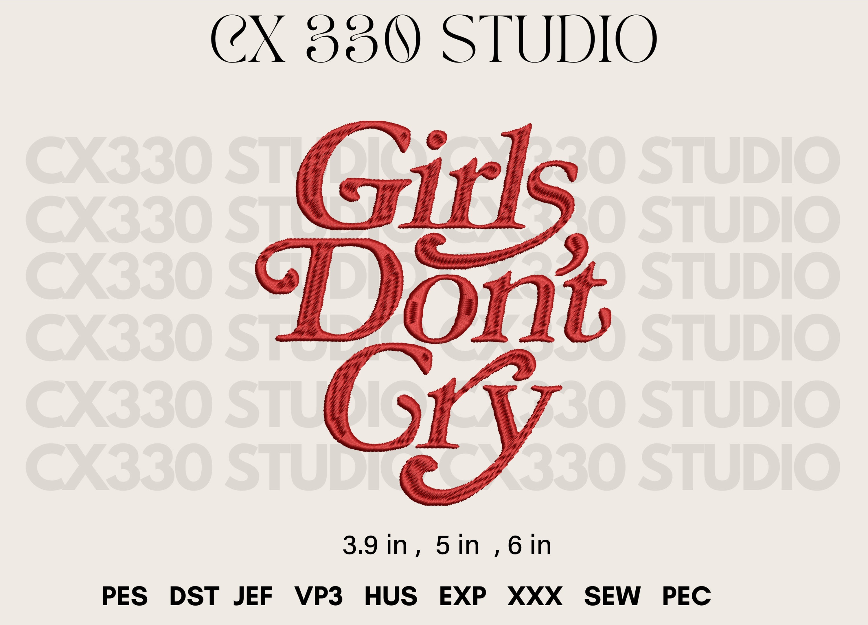 Girl don't cry Typography Font Embroidery Design – CX330 Studio