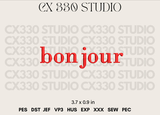 Bonjour Typography Font Machine Embroidery Design | Embroidery File