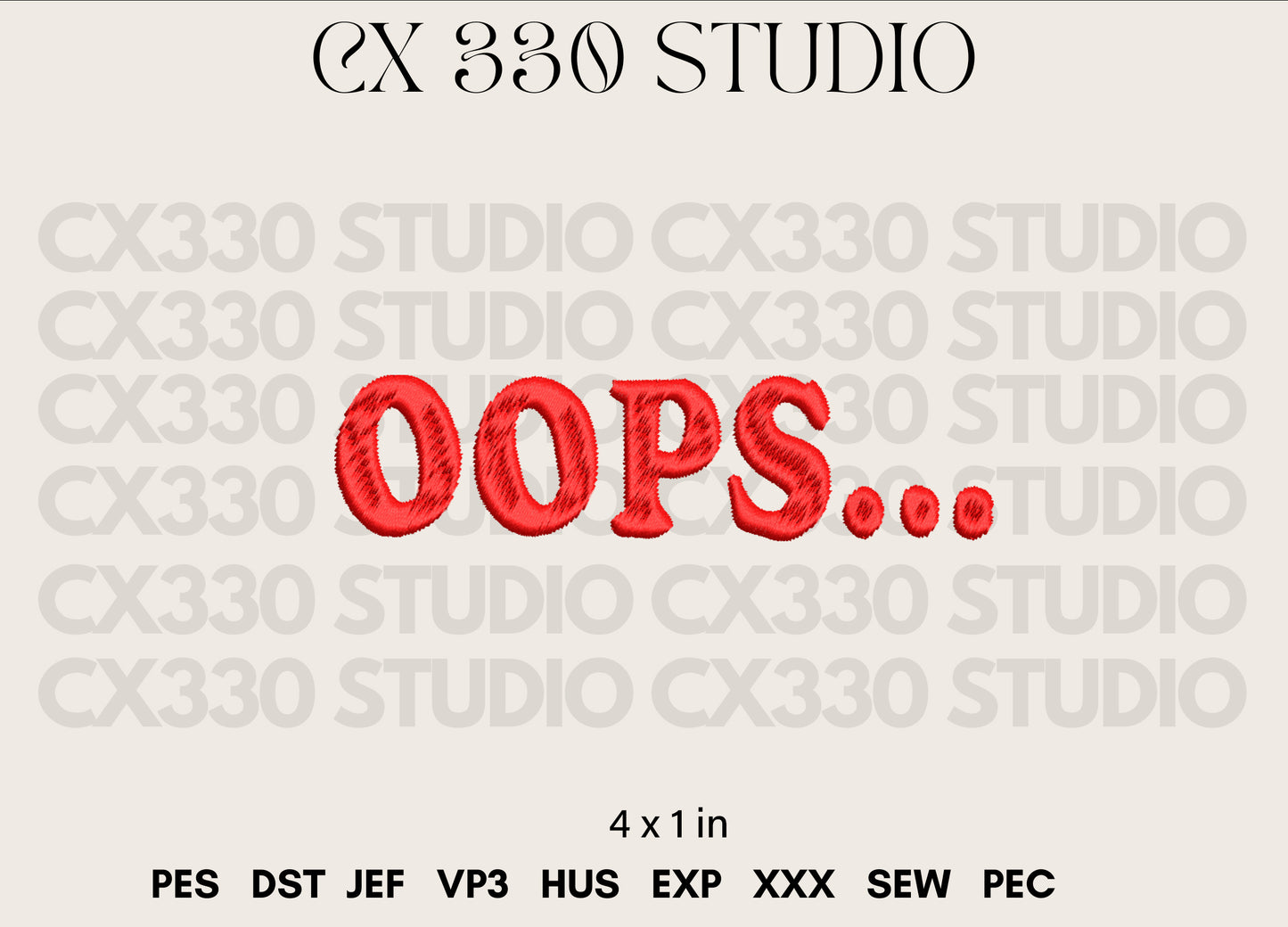 Oops Typography Font Embroidery Design