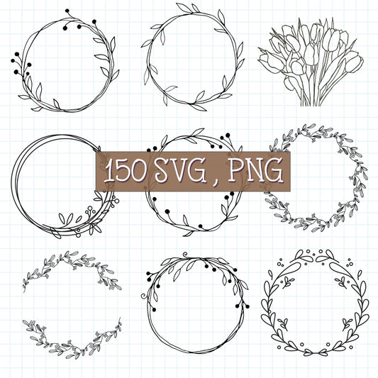 Flower Wreath Svg, Circle Border Svg