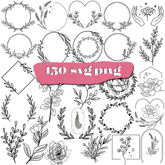 Svg heart, leaves, borders, wreath cricut