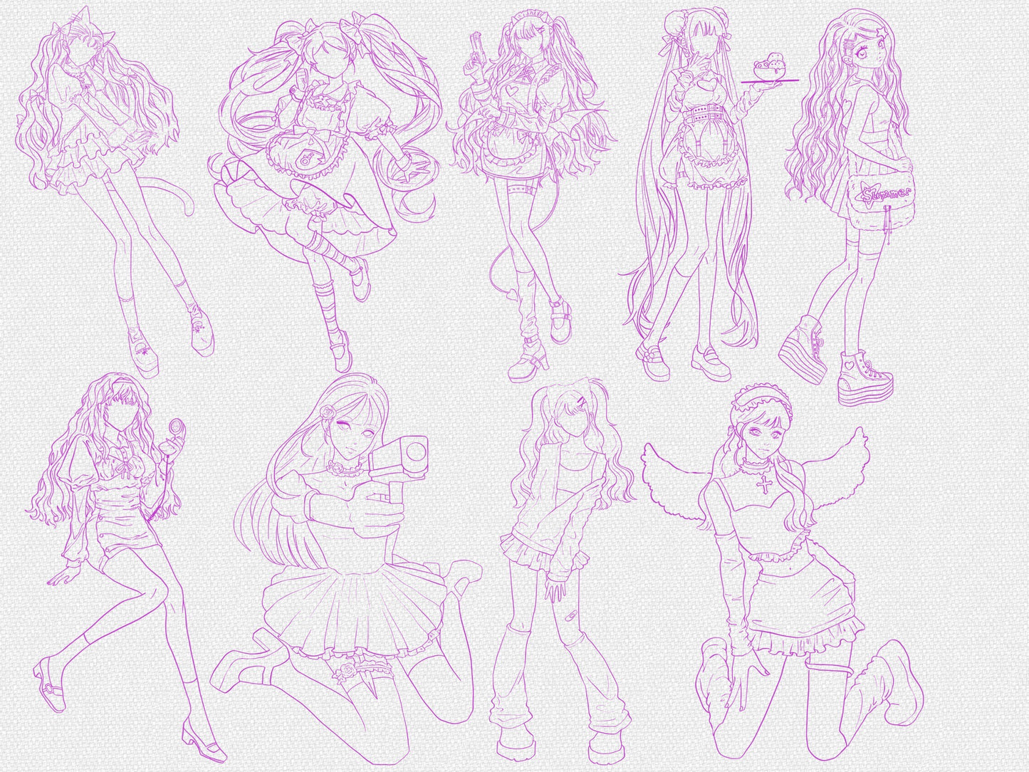 Manga Sketch Stamp Procreate,  Fashion Girls Stamp Brushes for Procreate